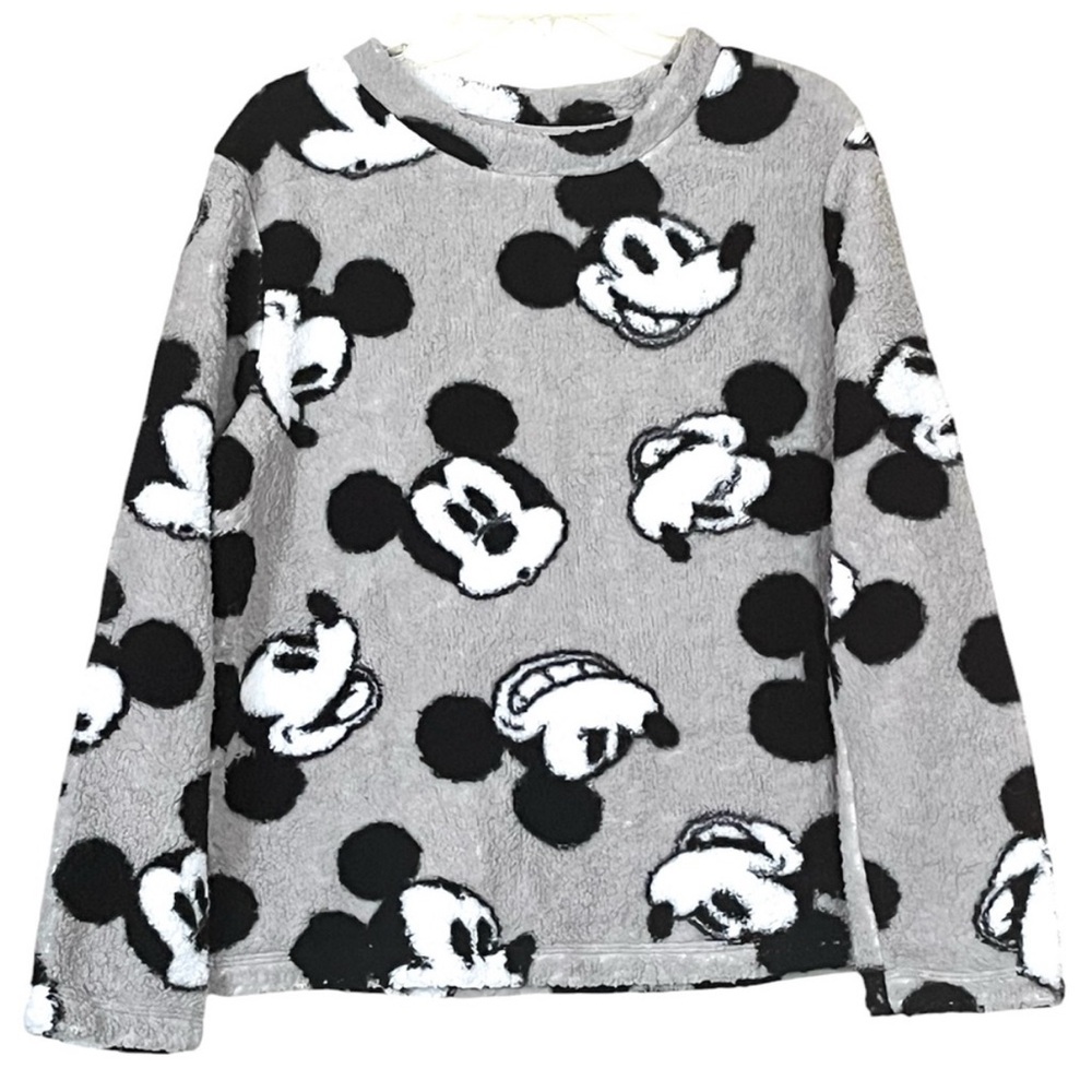 Disney Mickey Mouse Fleece Pullover Sweatshirt Gray Oversized Cozy M